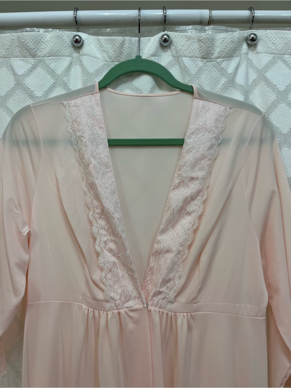 Long Pink Lace-Trim Women's Robe with Deep V